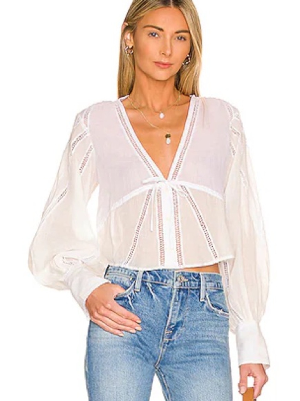 Frame Inset Lace Empire Blouse